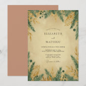 ティールゴールドパインユーカリの結婚式 招待状 (正面/裏面)
