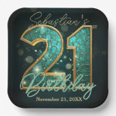 ティールゴールド幾何学モザイク 21歳の誕生日パーティー ペーパープレート (正面)