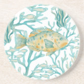 ティールゴールド水彩魚 コースター (正面)