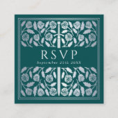 ティールシルバーソードロイヤルウェディングRSVPQRコード エンクロージャーカード (正面)