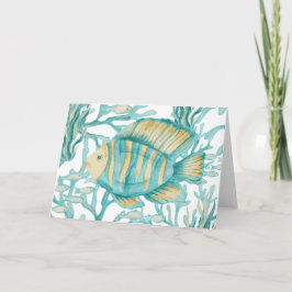 ティールストライプの水彩魚 カード