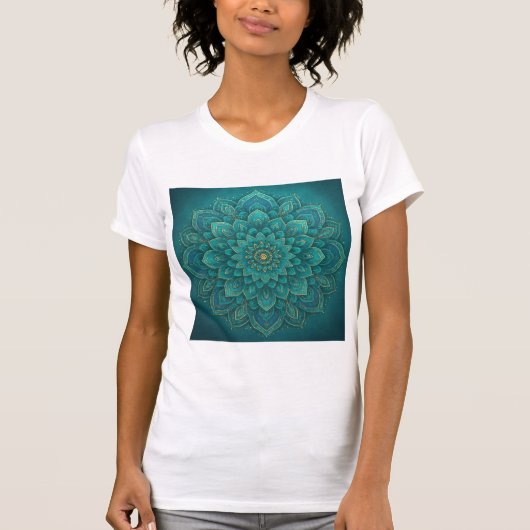 ティールトランキュリティマンダラ - ボヘミアンスピリチュアルアート Tシャツ (正面)