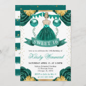 ティールドレスの金髪プリンセス スウィート16 招待状 (正面/裏面)