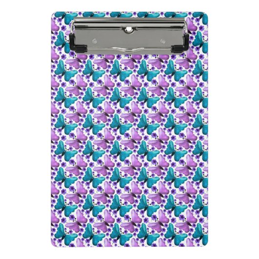 ティールパープルの蝶の花柄 ミニクリップボード (正面)
