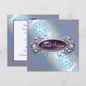 ティールパープルダマスクSweet16誕生日パーティー 招待状 (正面/裏面)