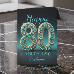 ティールパールダイヤモンド グラム 80歳の誕生日おめでとう カード