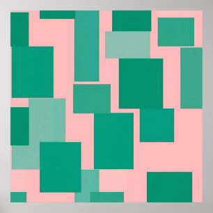 ティールピンクの色ブロックパターンのモダンアブストラクト ポスター