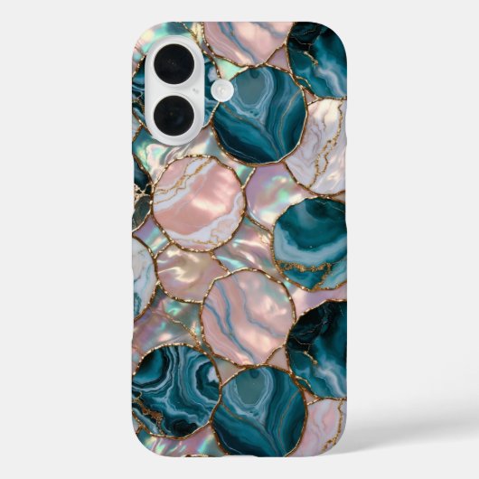 ティールピンク大理石サークルスマホケース ゴールド Case-Mate iPhoneケース (裏面)
