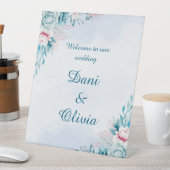 ティールフラワーの結婚式ウェルカムサイン 台座サイン (インサイチュ)