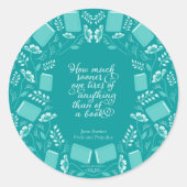 ティールフローラルジェーンオースティン本の引用 ラウンドシール (正面)