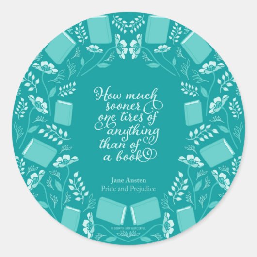 ティールフローラルジェーンオースティン本の引用 ラウンドシール (正面)