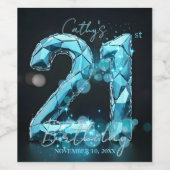 ティールブルーのクリスタルカット21歳の誕生日パーティー ワインラベル (シングルラベル)