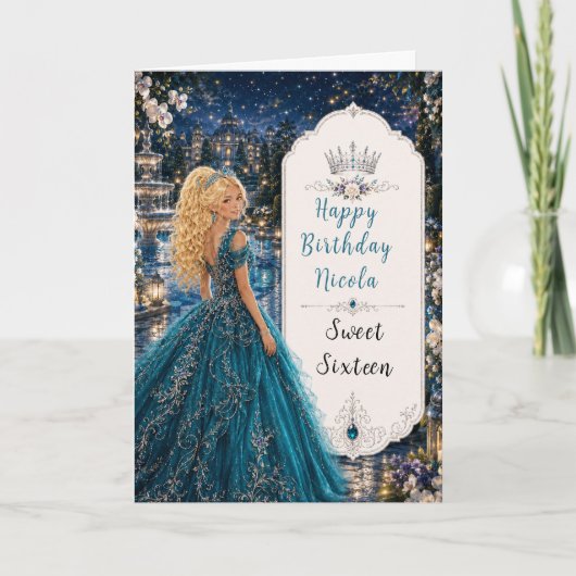 ティールブルーのスウィート16プリンセスガーデン カード (正面)