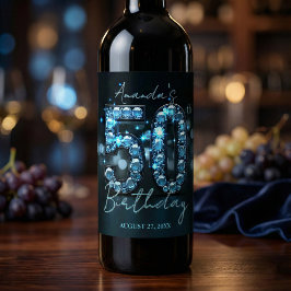 ティールブルーのダイヤモンドで華やかに50歳の誕生日をお祝い ワインラベル