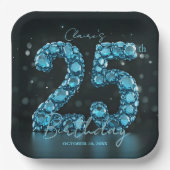 ティールブルーのダイヤモンドで華やかに!25歳の誕生日パーティー ペーパープレート (正面)