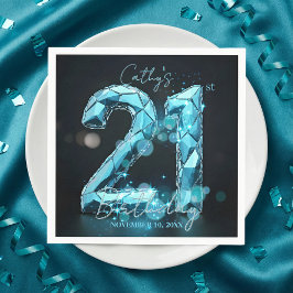 ティールブルーのファセッティッドクリスタルで装飾された21歳の誕生日パーティー スタンダードカクテルナプキン