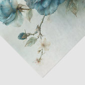 ティールブルーの植物画のボタン枝のデコパージュ 薄葉紙 (詳細)