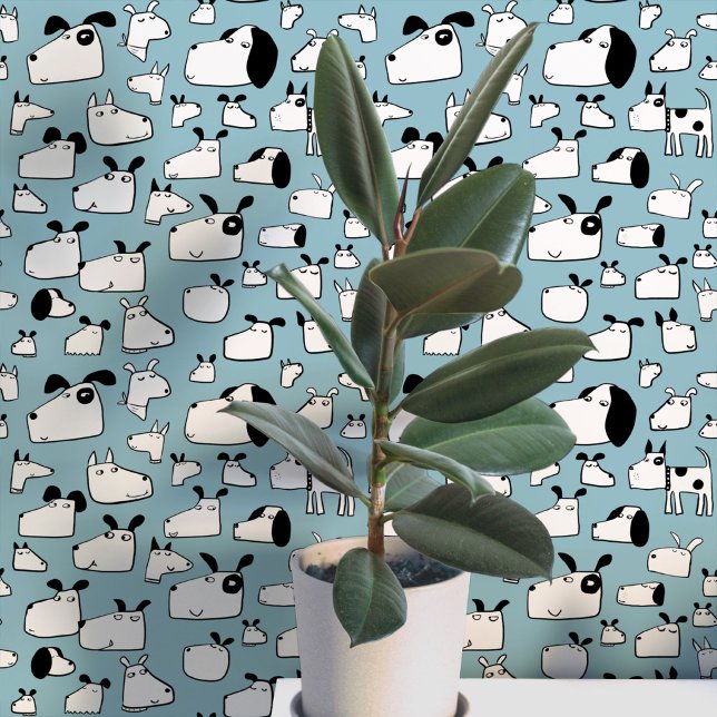 ティールブルーの犬のらくがきデザイン 壁紙 (Fun cartoon doodle dog teal blue green wallpaper for animal lovers)