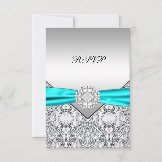 ティールブルーの結婚式RSVP 出欠カード (正面)