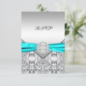 ティールブルーの結婚式RSVP 出欠カード (スタンド正面)
