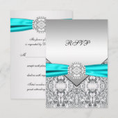 ティールブルーの結婚式RSVP 出欠カード (正面/裏面)
