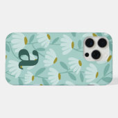 ティールブルーの花柄ミディアムモノグラム iPhoneケース (裏面横)