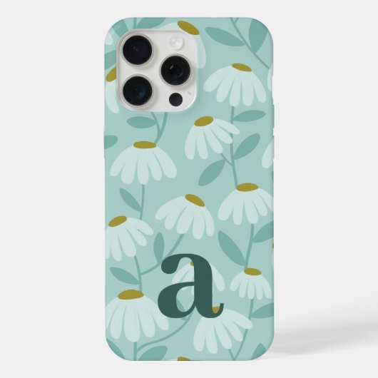 ティールブルーの花柄ミディアムモノグラム iPhoneケース (裏面)