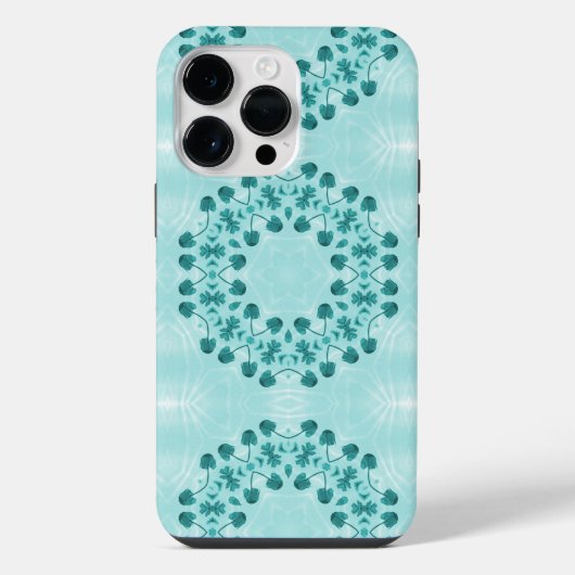 ティールブルーの花柄 iPhoneケース (裏面)