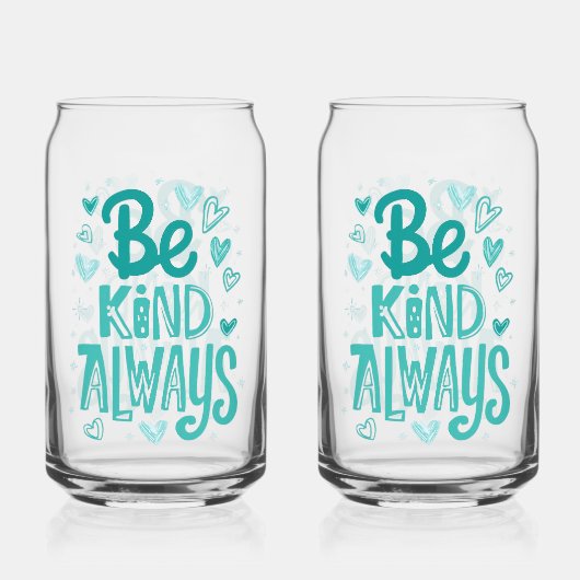 ティールブルーの"Be Kind"モチベーションメッセージ ガラス缶 (正面)