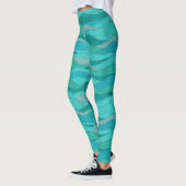 ティールブルーグリーンの海の波 レギンス (左)