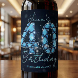 ティールブルーサファイアジェムストーンが輝く40歳の誕生日 ワインラベル