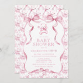 ティールベアーピンクの女の子の赤ちゃんシャワー 招待状 (正面/裏面)