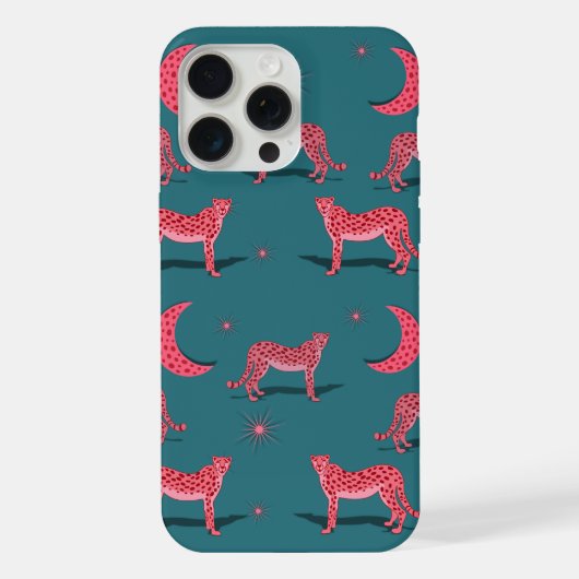 ティールボホチーターとピンクの月 スマホケース  iPhoneケース (裏面)