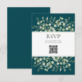 ティールユーカリQRコード結婚式RSVP エンクロージャーカード (正面/裏面)