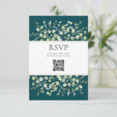 ティールユーカリQRコード結婚式RSVP エンクロージャーカード (スタンド正面)