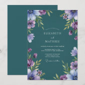ティールライラックの野生の花の結婚式 招待状 (正面/裏面)