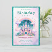 ティールラメプリンセスキャッスル誕生日パーティー 招待状 (スタンド正面)