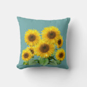 ティール地にひまわり クッション (正面)