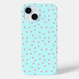 ティール地にパステルピンクの花柄 iPhone 15ケース