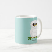 ティール地に可愛い白フクロウと月桂樹の葉 コーヒーマグカップ (正面右)