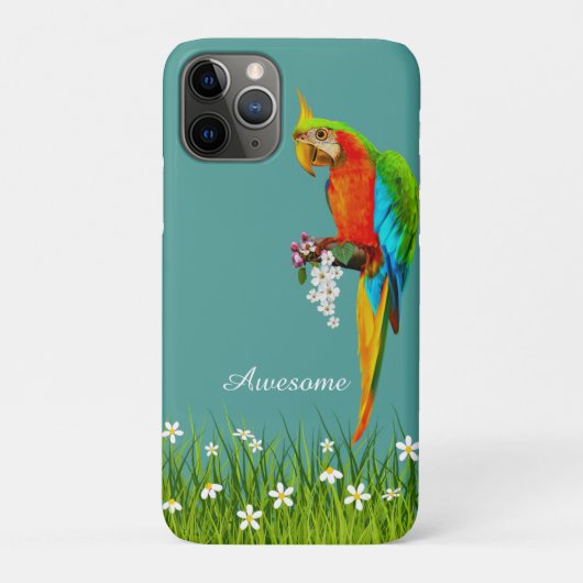 ティール地に熱帯のコンゴウインコと白い花 Case-Mate iPhoneケース (裏)