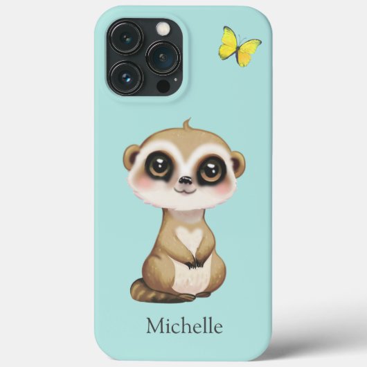 ティール地の可愛いミーアキャットと蝶 Case-Mate iPhoneケース (裏面)