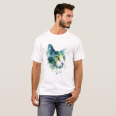 ティール水彩猫の顔アブストラクトアートポスター Tシャツ (正面フル)