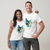 ティール水彩猫の顔アブストラクトアートポスター Tシャツ (ユニセックス)