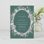 ティール色とライラックのユーカリの葉の結婚式 招待状 (スタンド正面)
