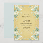 ティール色のフジのロマンティックな結婚式 招待状 (正面/裏面)