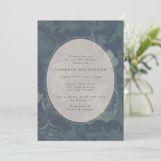 ティール色のヴィンテージインダストリアルフラワーブライダルシャワー 招待状