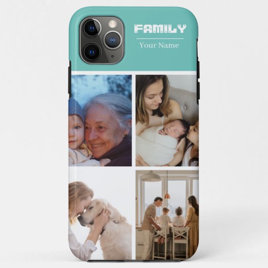 ティール色の家族写真コラージュ 4枚 Case-Mate iPhoneケース (裏面)