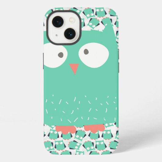 ティール色の幻想的なフクロウ iPhoneケース (裏面)
