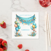ティール色の楽しい誕生日  スタンダードカクテルナプキン (インサイチュ)